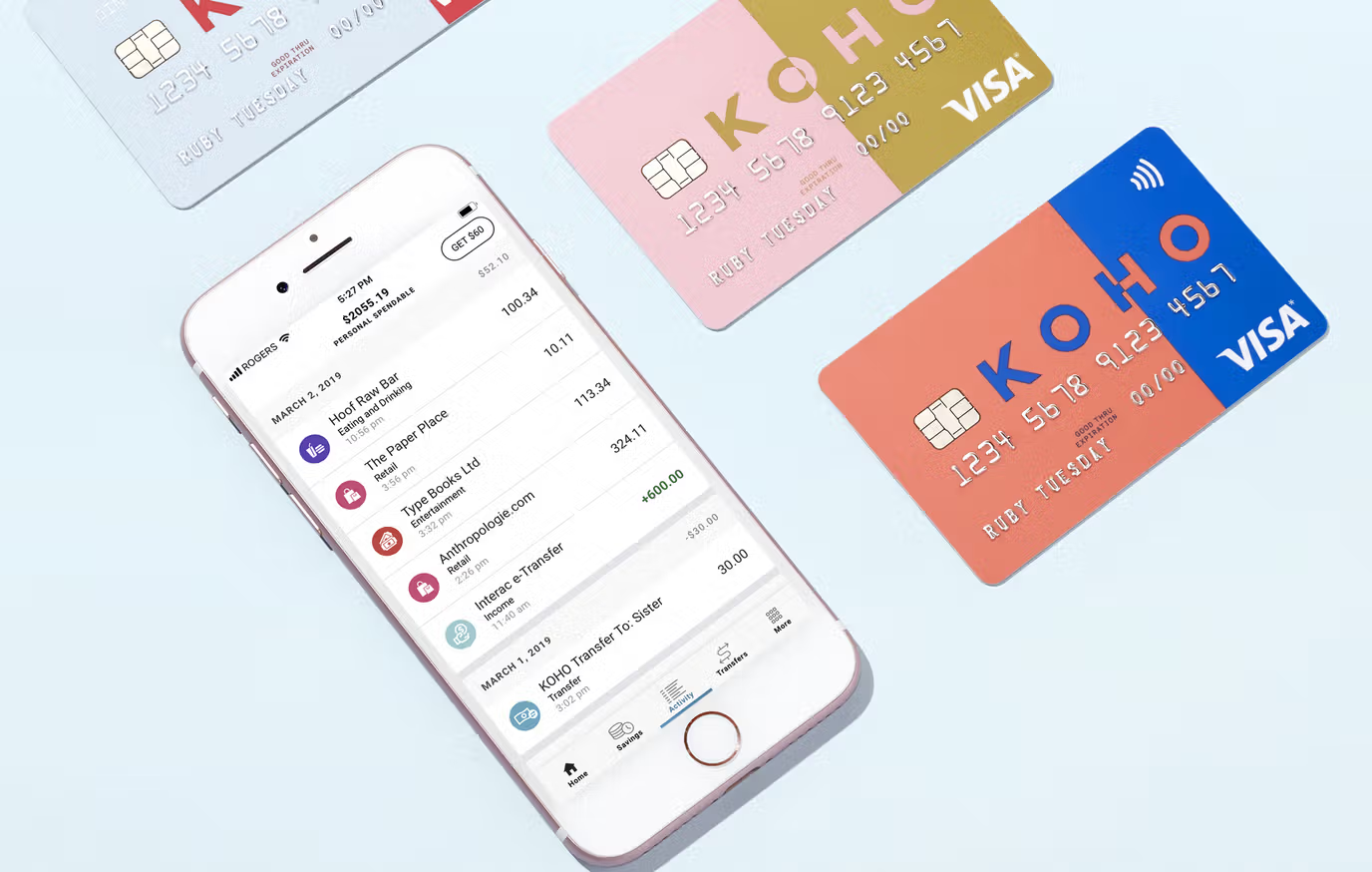 Koho dashboard and cards, Source: Koho